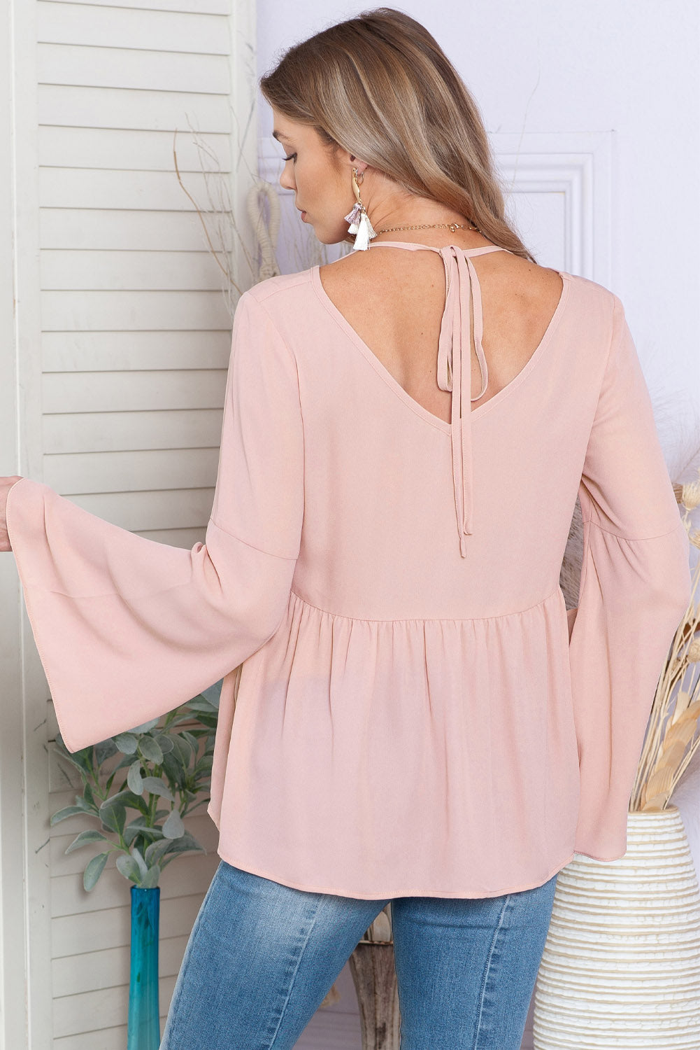 V-Neck Flare Sleeve Blouse