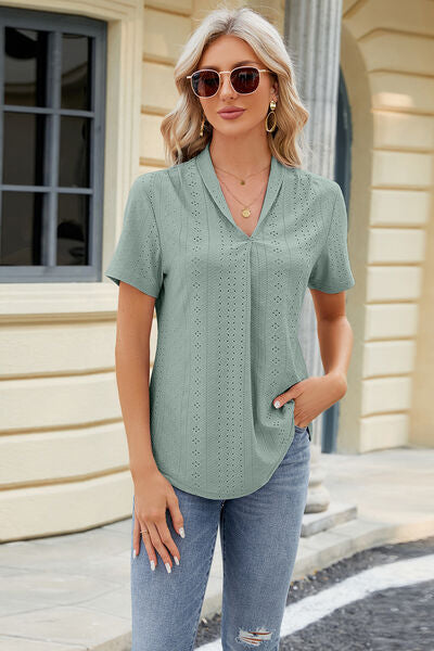 Eyelet Short Sleeve Blouse