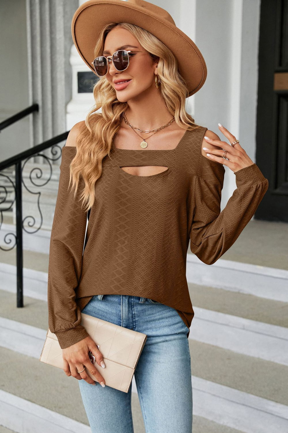 Cold Shoulder Square Neck Cutout Blouse