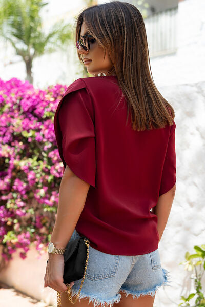 V-Neck Petal Sleeve Blouse