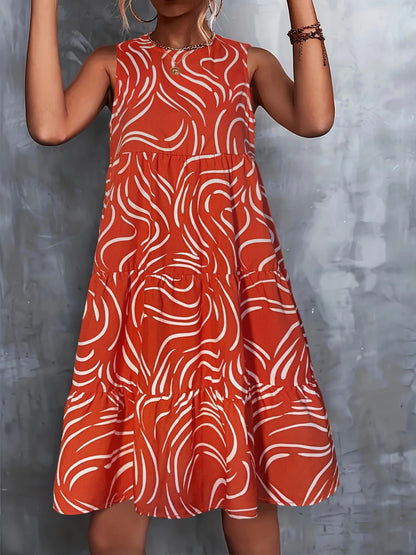 Printed Round Neck Sleeveless Dress