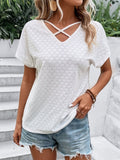 Eyelet V-Neck Short Sleeve T-Shirt