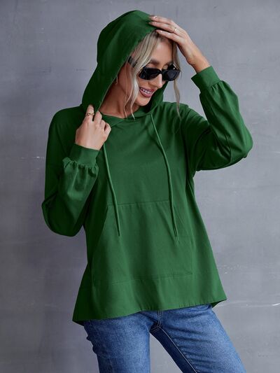 Drawstring Pocketed Dropped Shoulder Hoodie