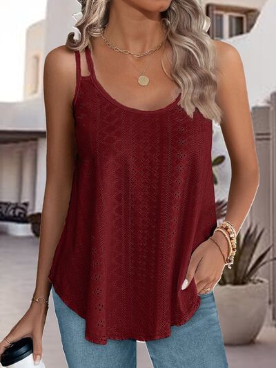 Eyelet Scoop Neck Spaghetti Strap Cami