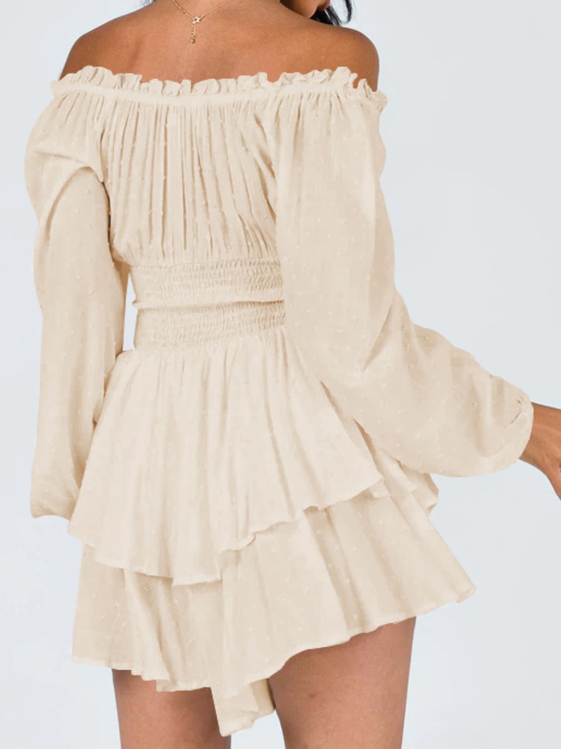 Off Shoulder Smocked Waist Mini Dress