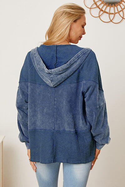 Waffle-Knit Drawstring Hooded Outerwear