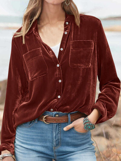 Button Up Long Sleeve High-Low Hem Shirt