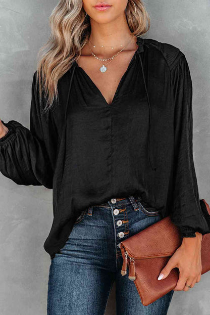 Tie Neck Long Sleeve Blouse