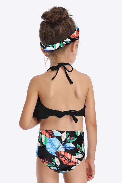 Printed Layered Halter Neck Two-Piece Swim Set