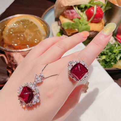 Platinum-Plated Artificial Gemstone Ring