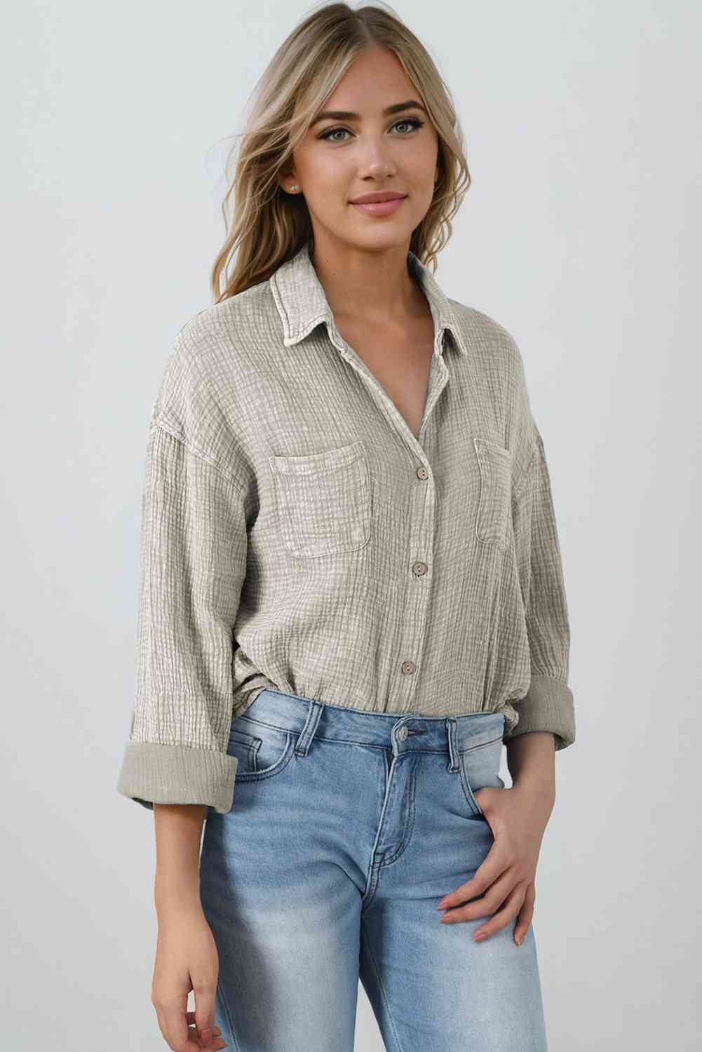 Textured Button Down Shirt