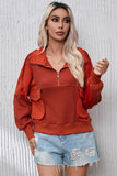 Half Zip Pocketed Dropped Shoulder Sweatshirt