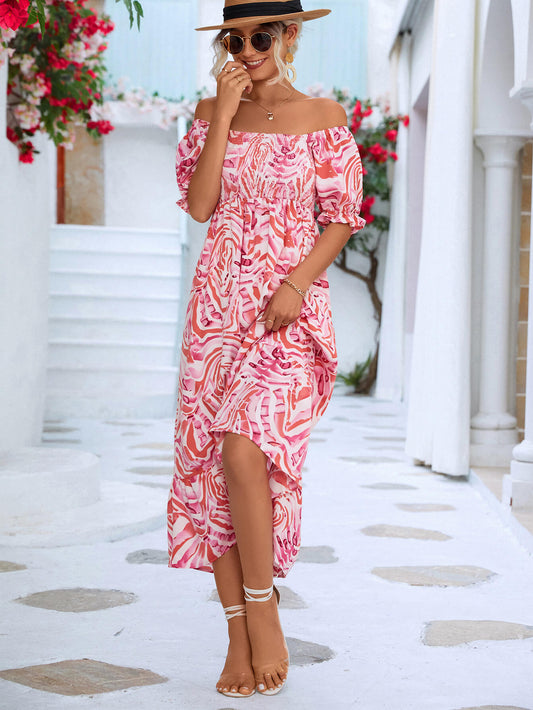 Floral Smocked Flounce Sleeve Midi Dress