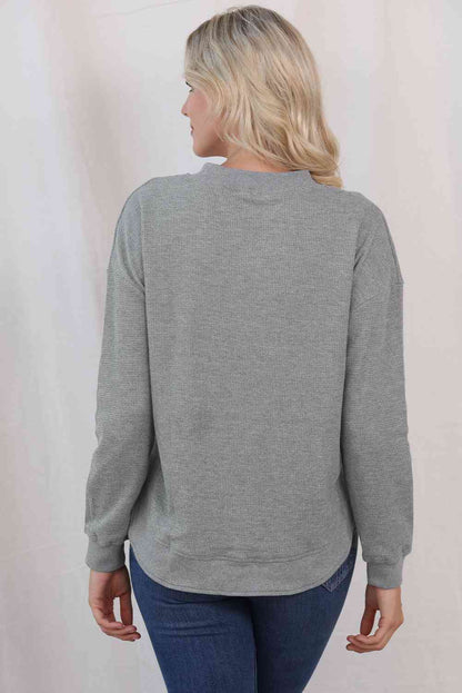 Waffle-Knit Crewneck Drop Shoulder Top