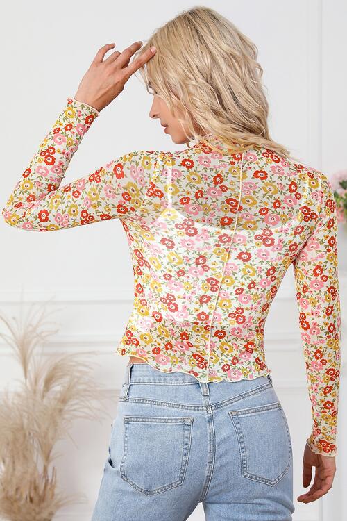 Floral Mock Neck Long Sleeve Blouse