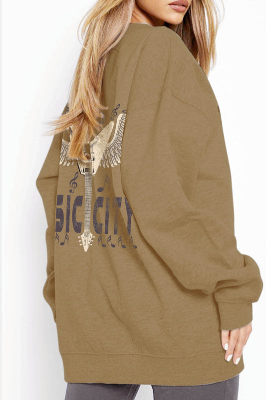 Simply Love Full Size Round Neck Dropped Shoulder MUSIC CITY Graphic Sweatshirt