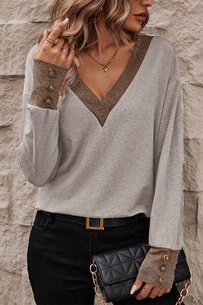 V-Neck Dropped Shoulder Blouse