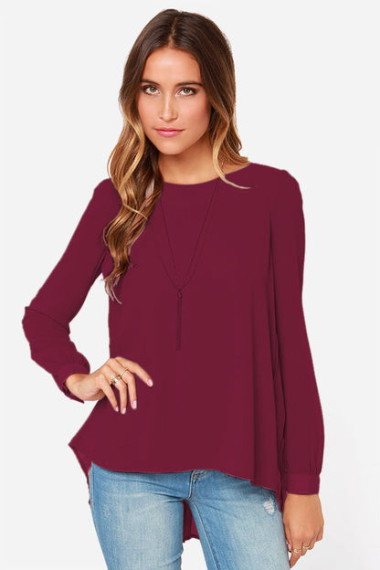 Full Size Round Neck Back Pleated Blouse