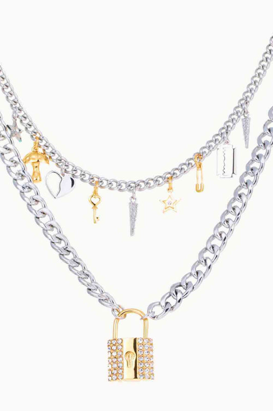 5-Piece Wholesale Lock Pendant Double-Layered Necklace