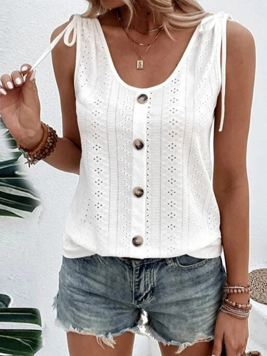 Eyelet Tie Shoulder Scoop Neck Tank