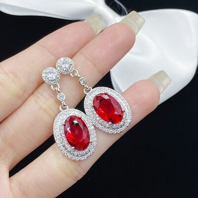 Silver-Plated Artificial Gemstone Dangle Earrings