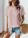 Swiss Dot Round Neck Short Sleeve Blouse