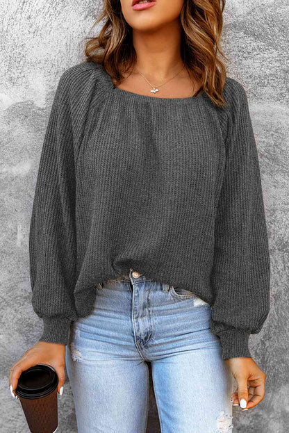 Square Neck Waffle-Knit Top