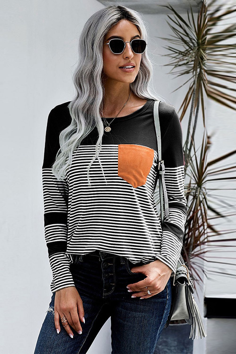 Striped Round Neck Long Sleeve T-Shirt