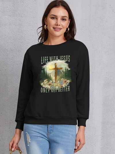 Graphic Round Neck Dropped Shoulder Sweatshirt