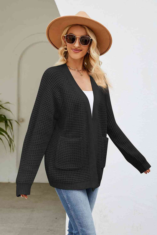 Open Front Long Sleeve Cardigan with Pockets