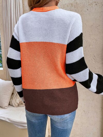 Color Block Tied Dropped Shoulder Sweater