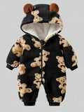 Bear Zip Up Long Sleeve Hooded Jumpsuit