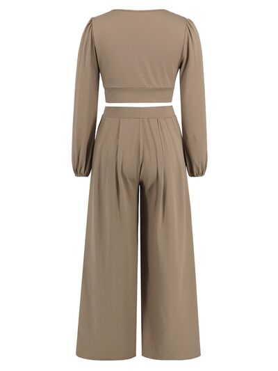 Surplice Top and Wide Leg Pants Set