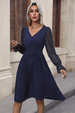 V-Neck Flounce Sleeve Pleated Dress