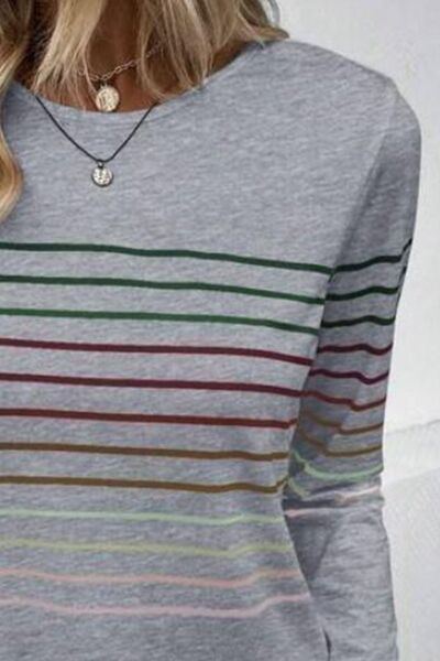 Striped Round Neck Long Sleeve T-Shirt