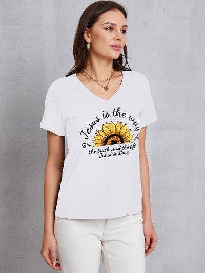 Sunflower V-Neck Short Sleeve T-Shirt