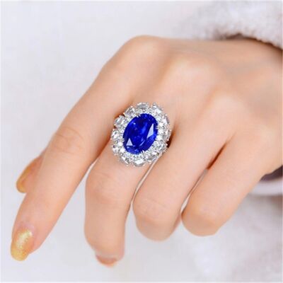 Platinum-Plated Artificial Gemstone Ring