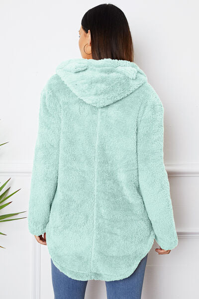 Fuzzy Button Up Hooded Outerwear