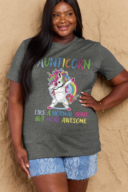 Simply Love Full Size AUNTICORN LIKE A NORMAL AUNT BUT MORE AWESOME Graphic Cotton Tee