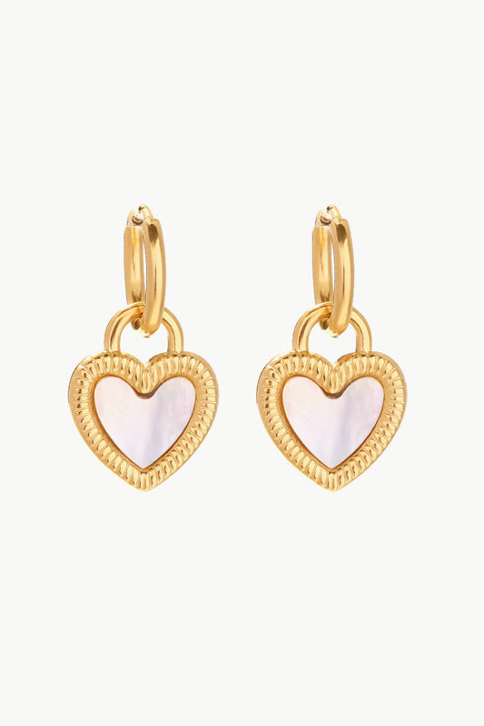 Inlaid Shell Heart Drop Earrings