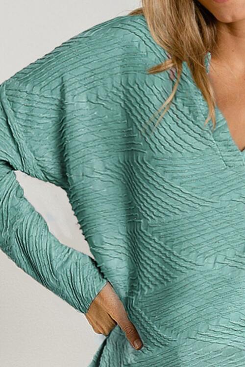 Texture Notched Drop Shoulder Top