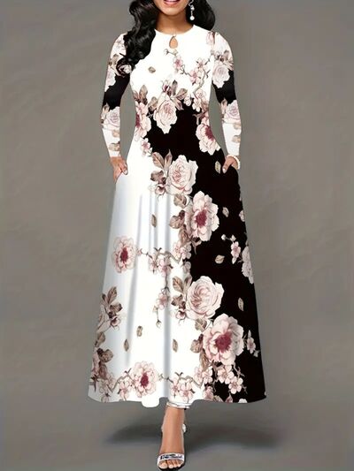 Pocketed Printed Long Sleeve Dress