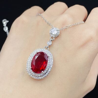 Silver-Plated Artificial Gemstone Pendant Necklace