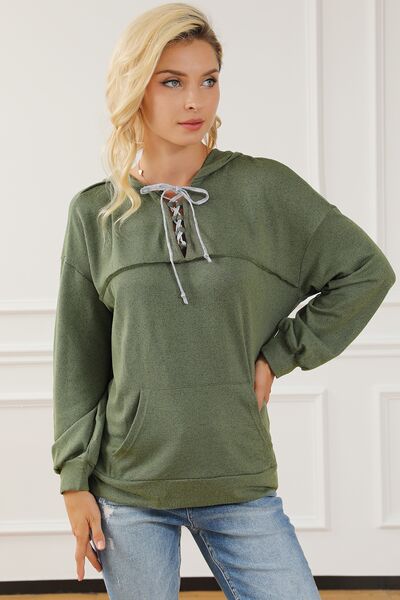 Tied Kangaroo Pocket Dropped Shoulder Hoodie