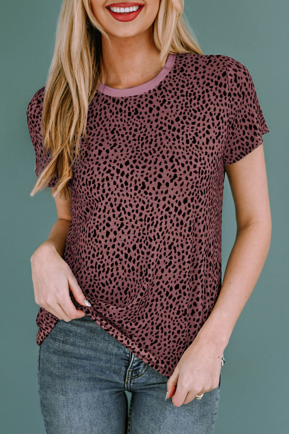 Animal Print Round Neck Short Sleeve T-Shirt