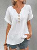 Notched Short Sleeve Blouse