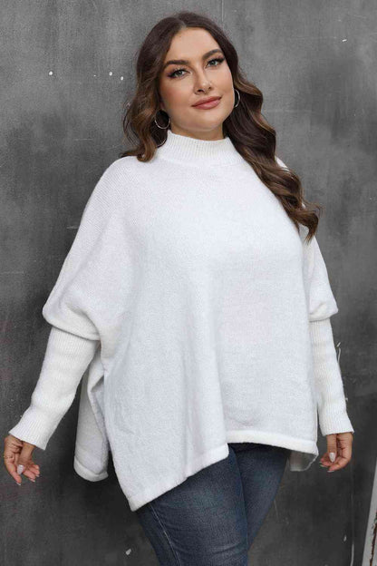 Mock Neck Raglan Sleeve Slit Sweater