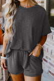 Textured Round Neck Top and Shorts Set