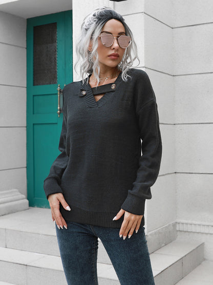 Dropped Shoulder Button Detail Sweater