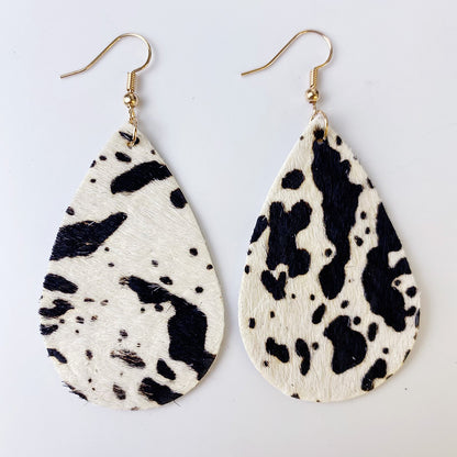 Genuine Cowhide Leather Dangle Earrings